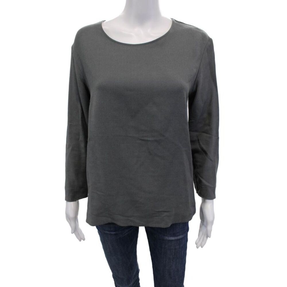 Shirt Womens Long Sleeves Crew Neck Back Zipper Blouse Steel Gray Size 2